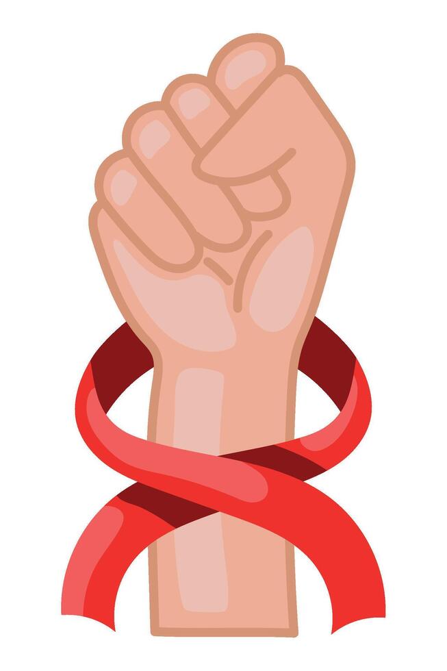 A fist with a red ribbon around it vector