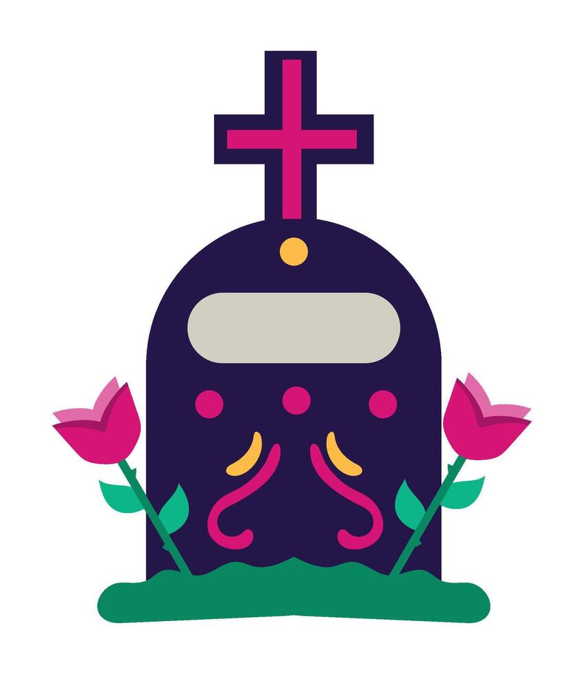 A tombstone with flowers and a cross vector