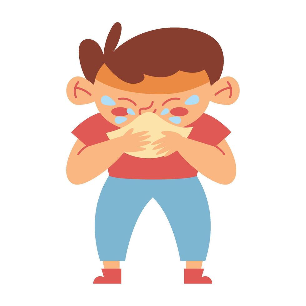 Boy sneezing, sneezing, sneezing, sneezing, sneez vector