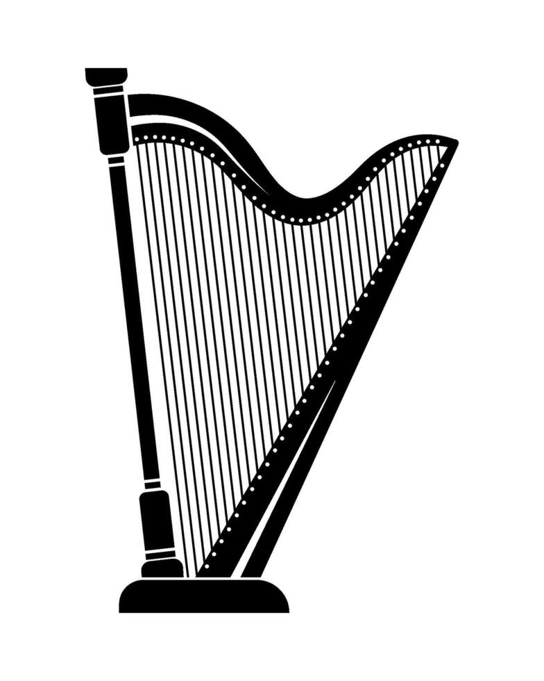 A black and white illustration of a harp vector