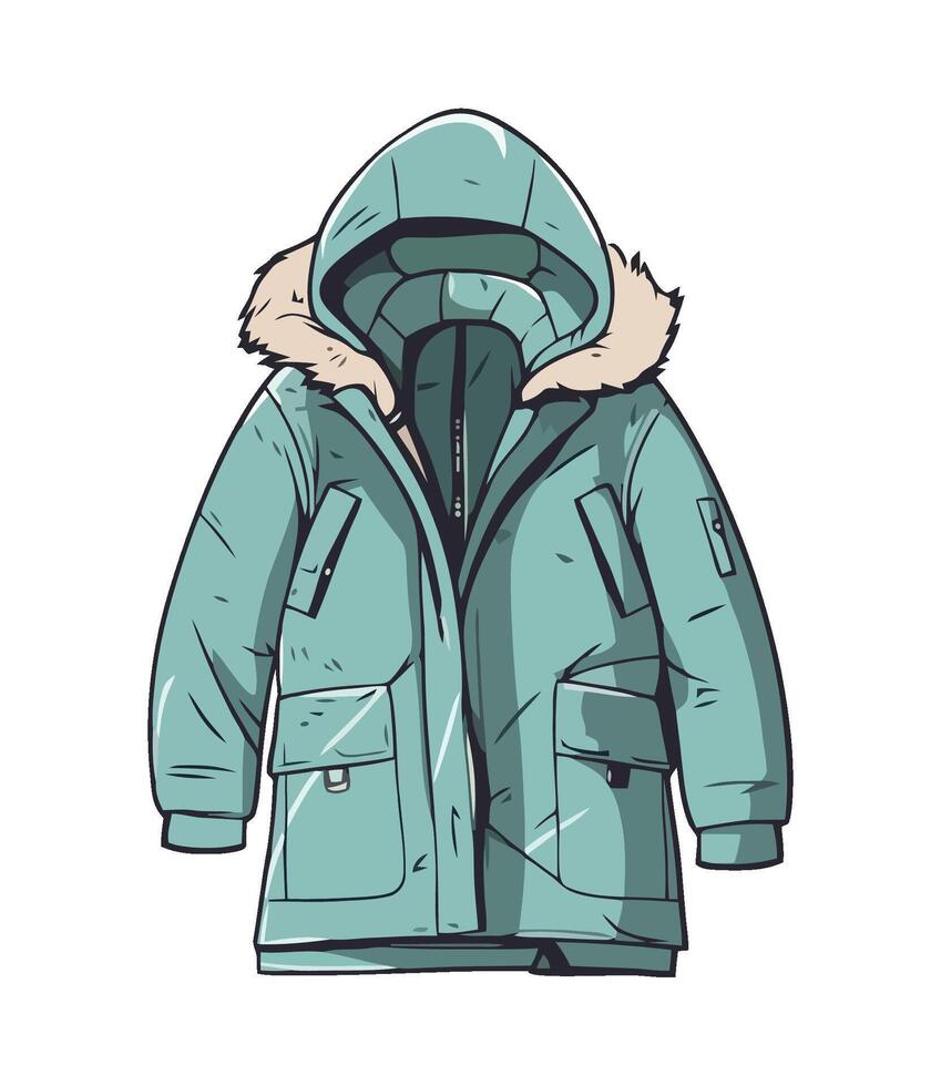 An illustration of a green parka with a hood vector