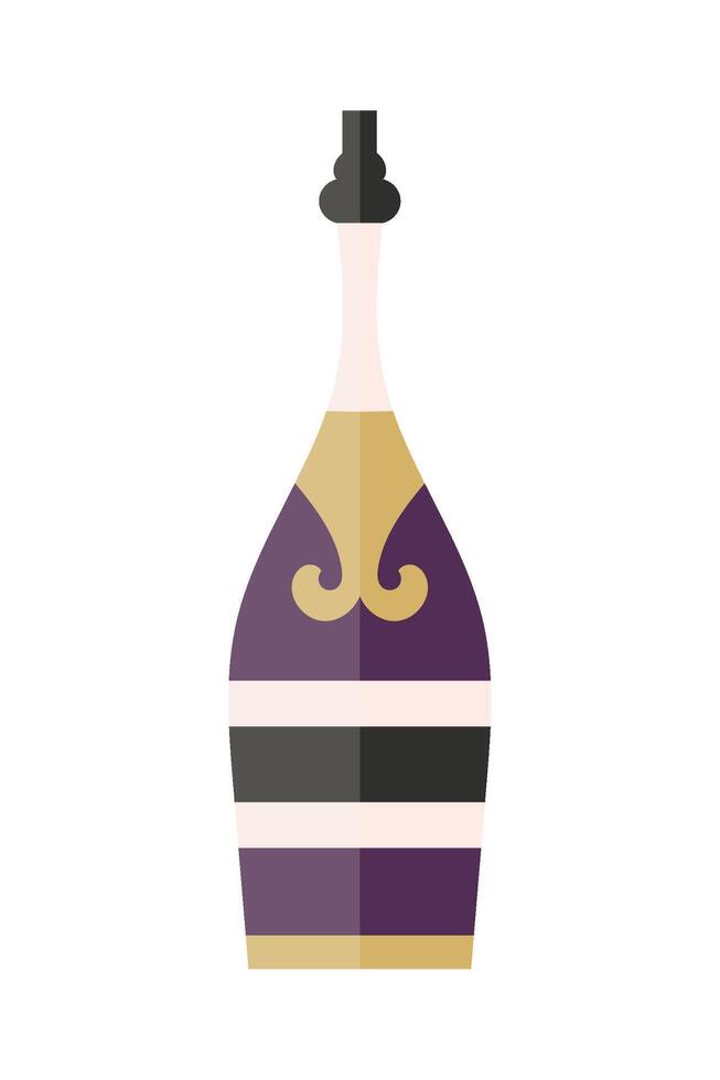 A bottle of champagne with a gold and purple stripe vector