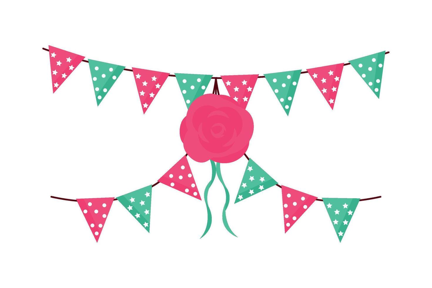 A pink rose and green polka dot bunting vector