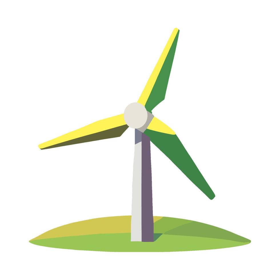 A wind turbine on a hill with a green and yellow blade vector