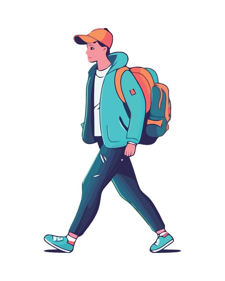A man with a backpack walking vector
