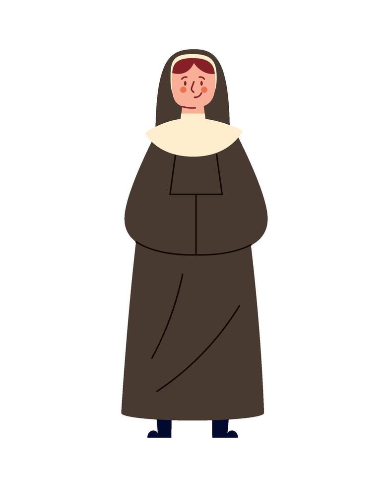 A nun in a brown dress with a white collar vector