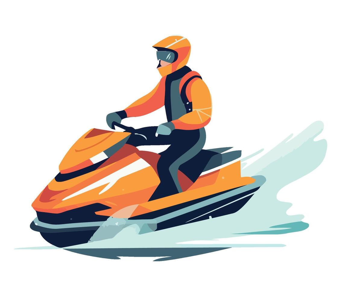 A man in orange and black is riding a jet ski vector