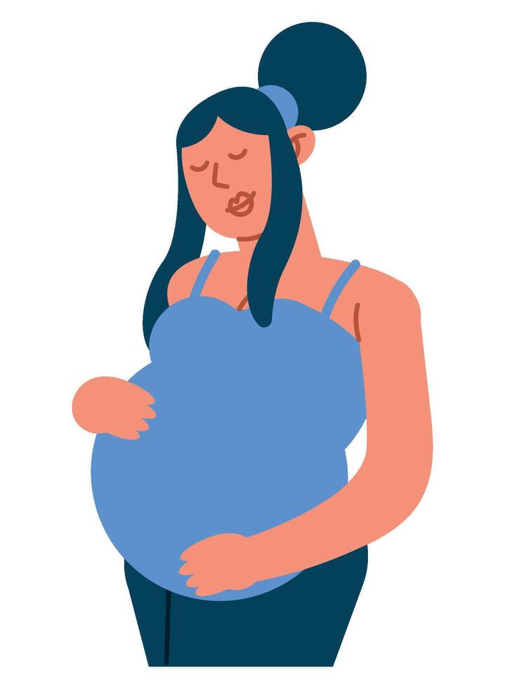 Pregnant woman with blue top and blue jeans vector