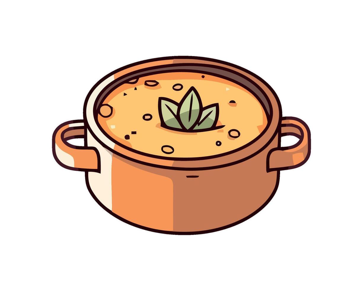 A pot with soup and a plant in it vector