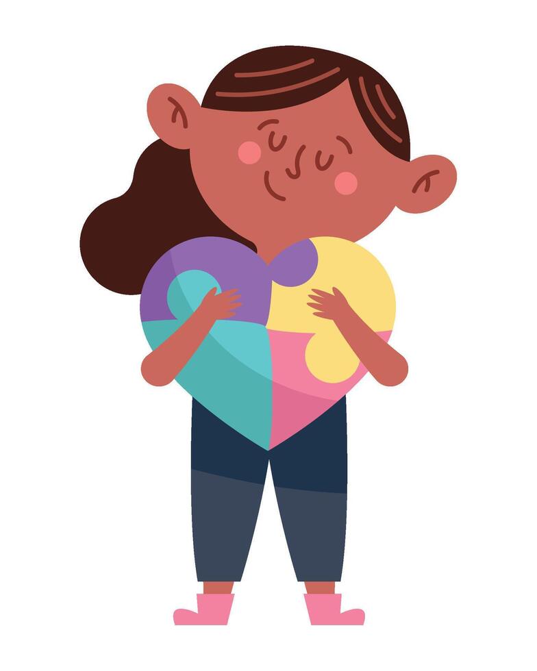 A girl holding a puzzle piece heart vector
