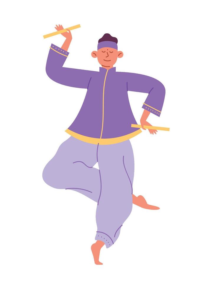 A man in purple clothes is dancing with a stick vector