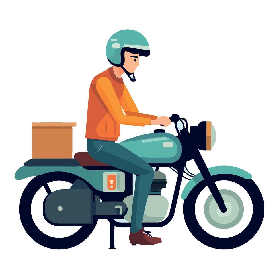 A man is riding a motorcycle with a box on the back vector