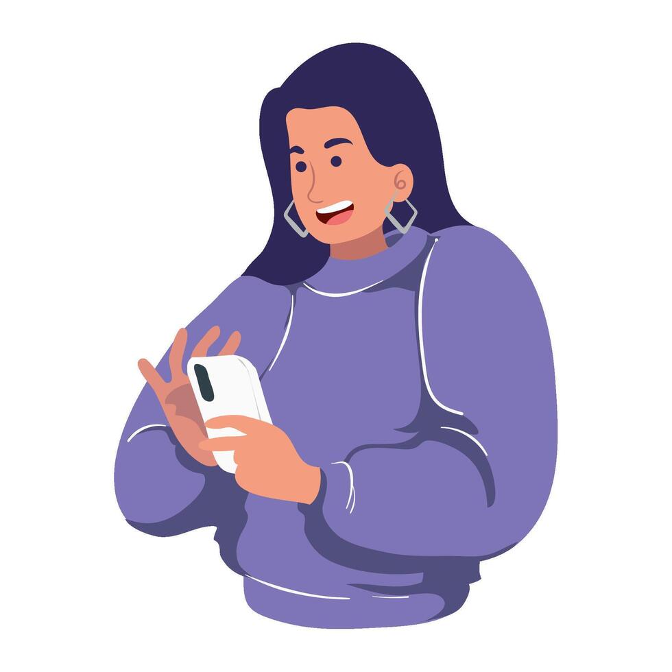 A woman holding a phone and smiling vector