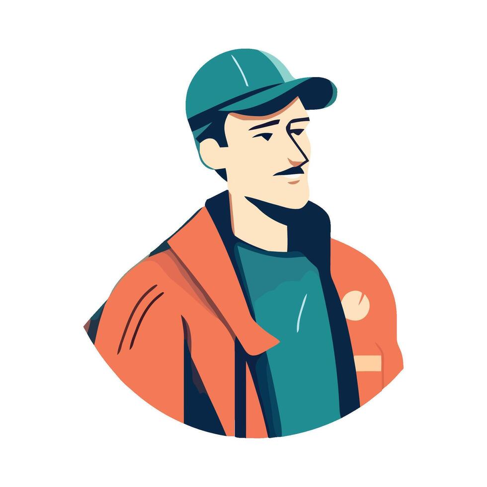 A man in a baseball cap and jacket vector