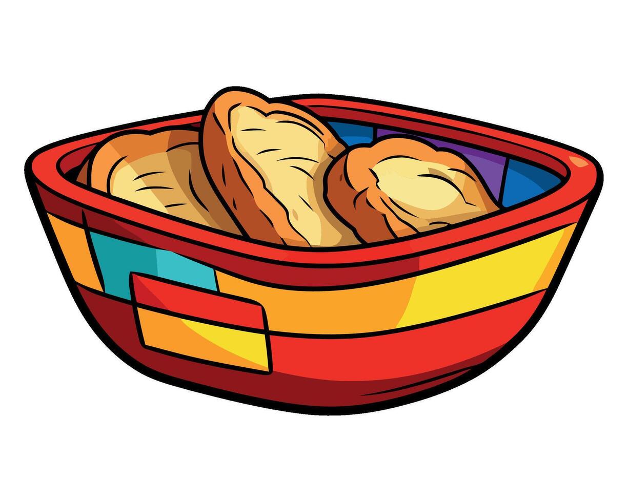 Bread in a colorful bowl illustration vector