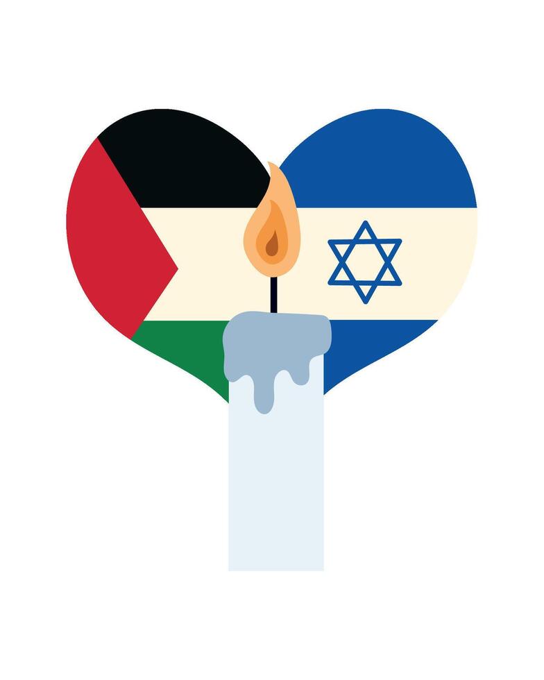 Israeli flag and palestine flag in heart shape vector
