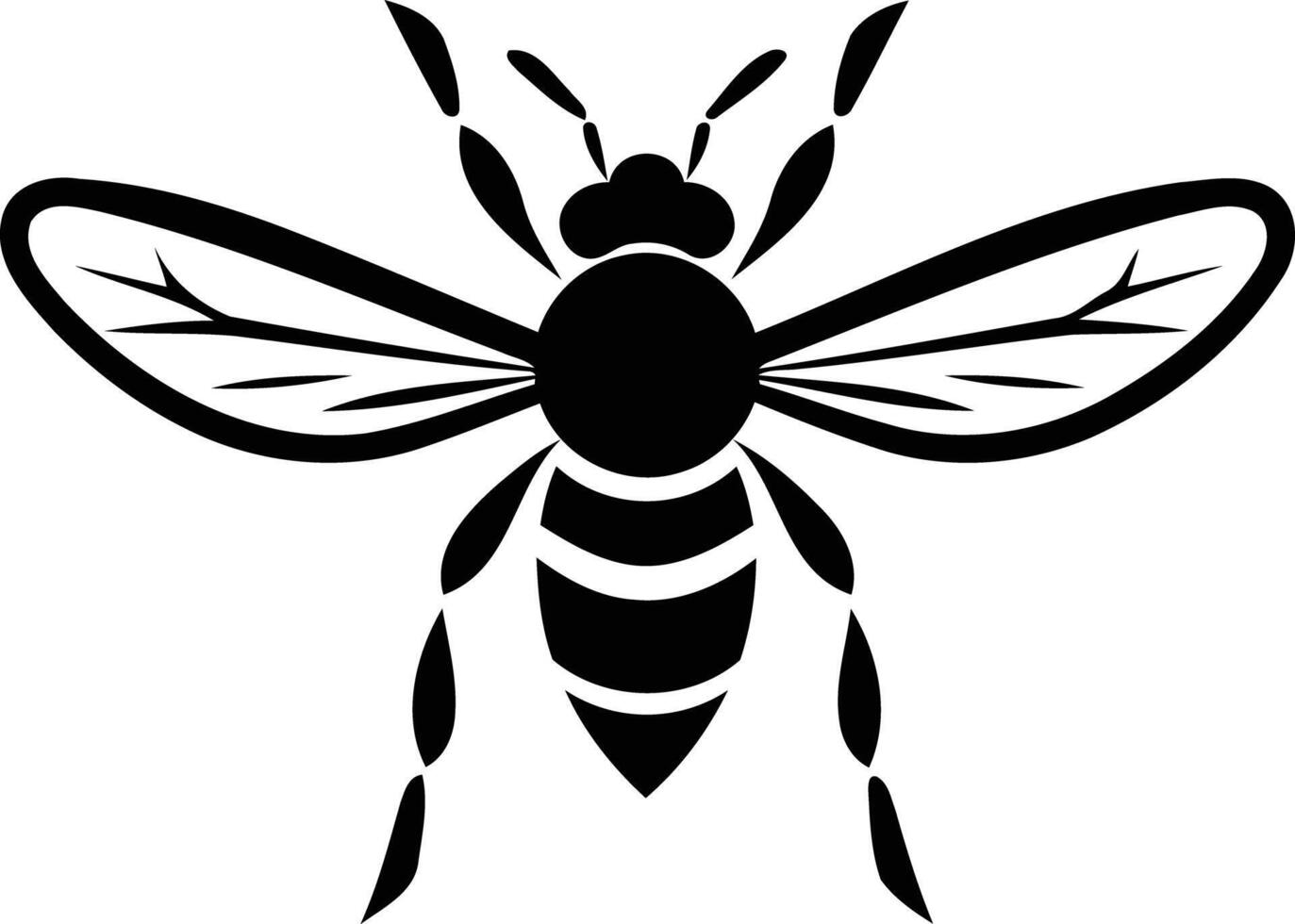 A minimalist, black and white element illustration of a bee silhouette vector