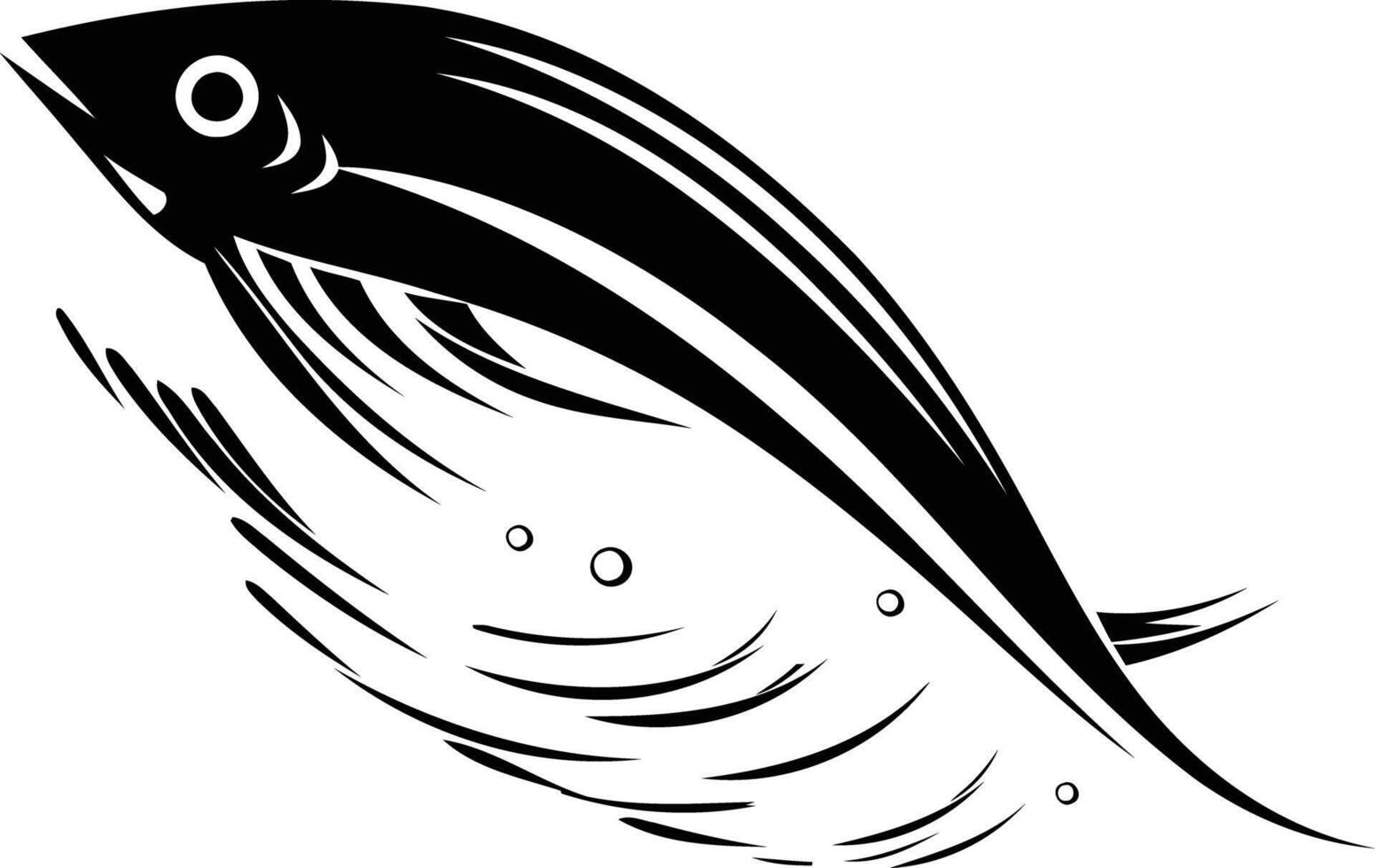 Stylized black and white illustration of a fish leaping through water vector