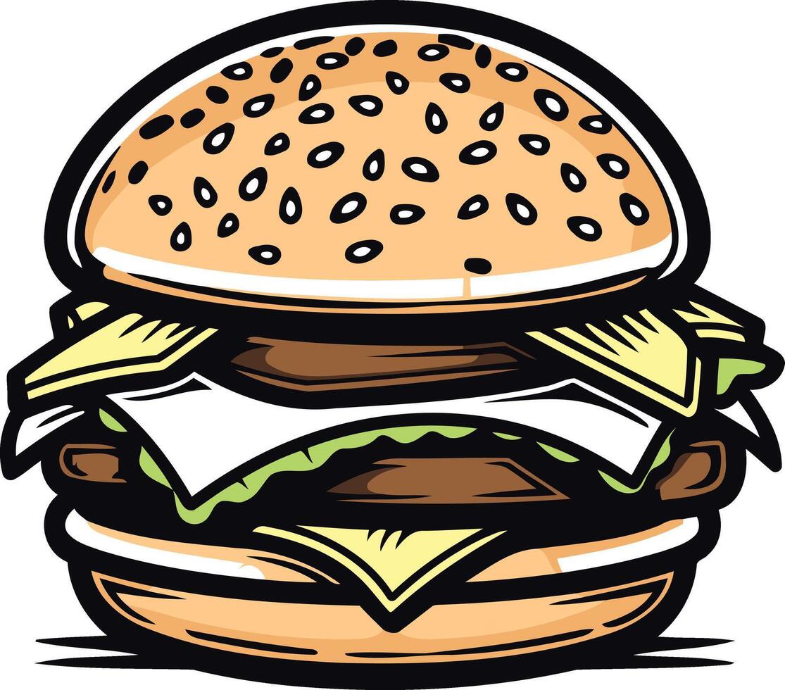 Delicious Double Cheeseburger with Sesame Seed Bun vector