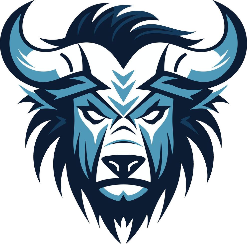 A fierce and powerful blue bull head logo vector