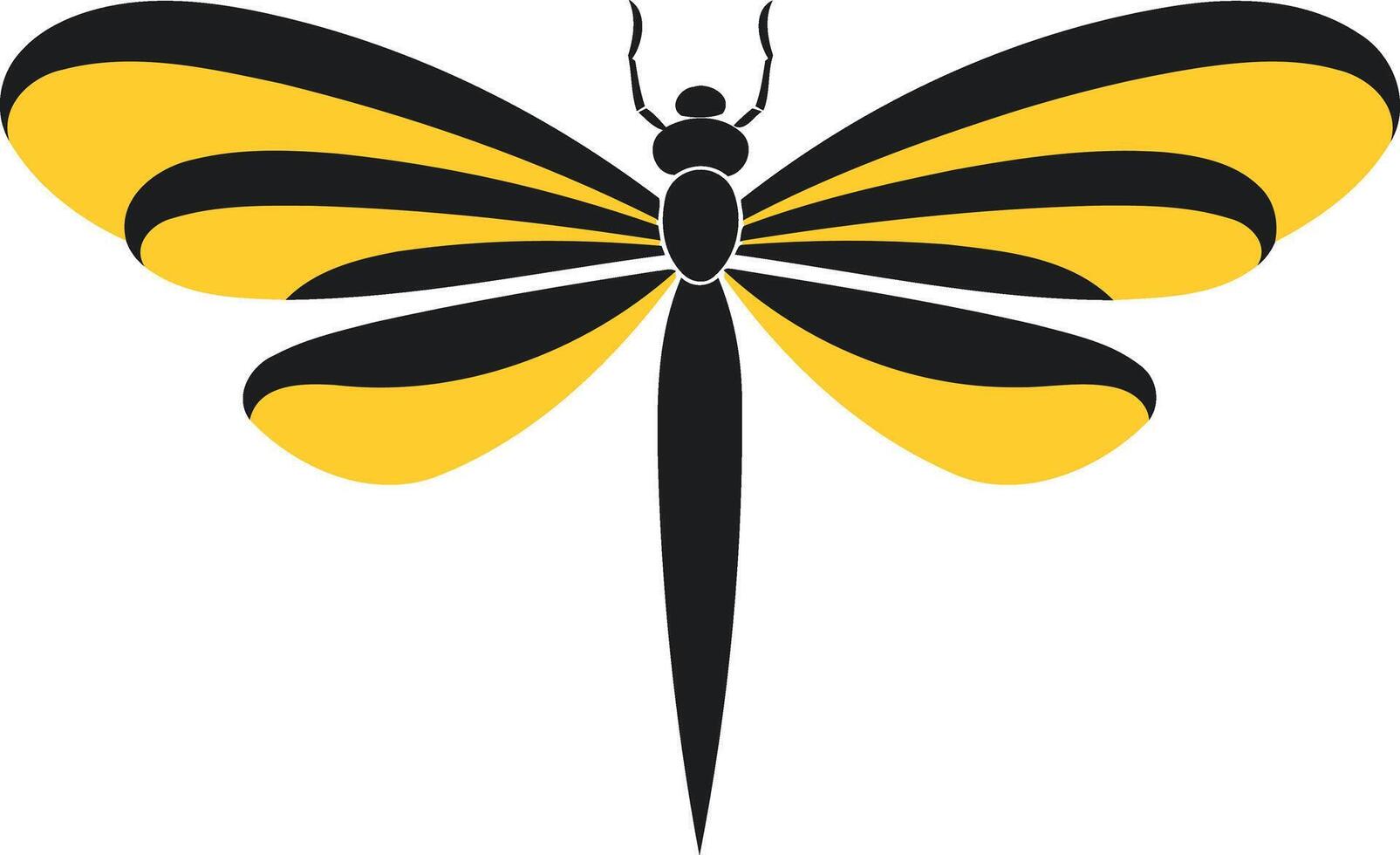 A stylized dragonfly silhouette in black and yellow, perfect for branding or design projects related to nature, freedom, and transformation vector