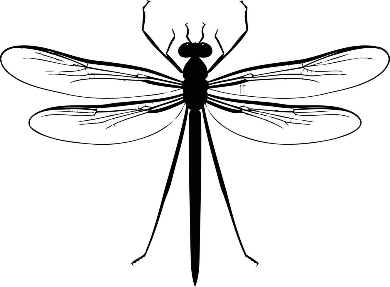 Simple silhouette of a dragonfly, perfect for nature themed designs, logo creation, or illustrations vector