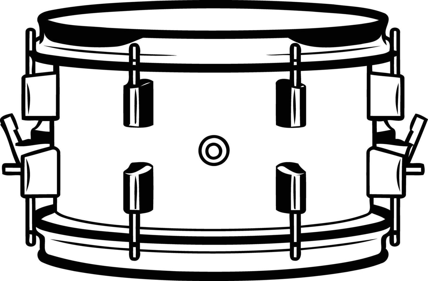 Black and white element illustration of a snare drum, ideal for music, band, and rock n roll designs vector