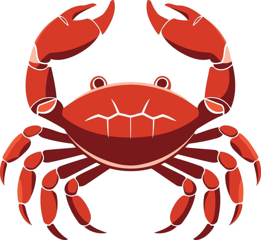 A simple, bold illustration of a red crab in a flat design style, perfect for branding, logos, or educational materials vector