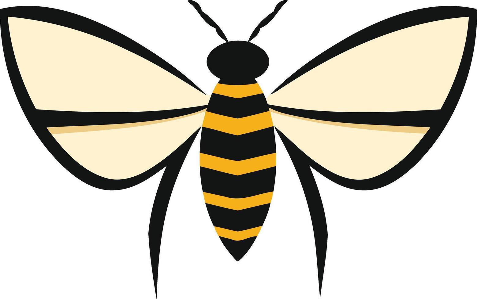 Simple, stylized illustration of a bee in black and yellow vector
