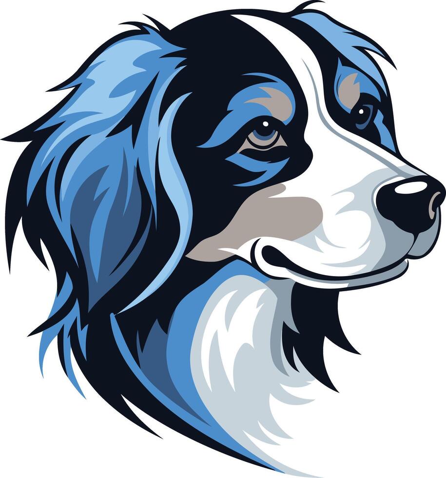 A stylized, blue and white, illustration of a dog's head, perfect for pet related brands, logos, or designs vector
