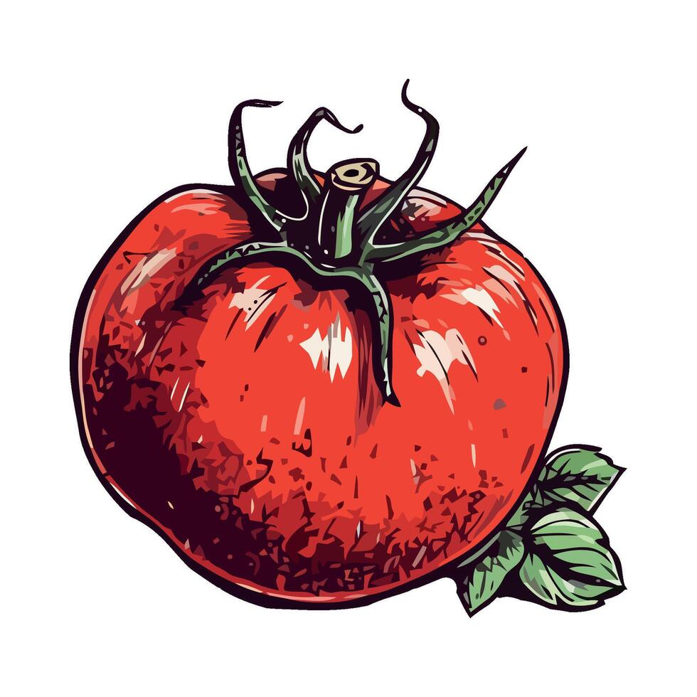 Tomato with leaves illustration vector
