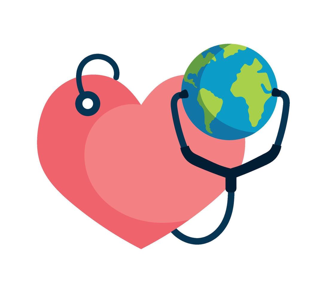 A stethoscope and a globe in the shape of a heart vector