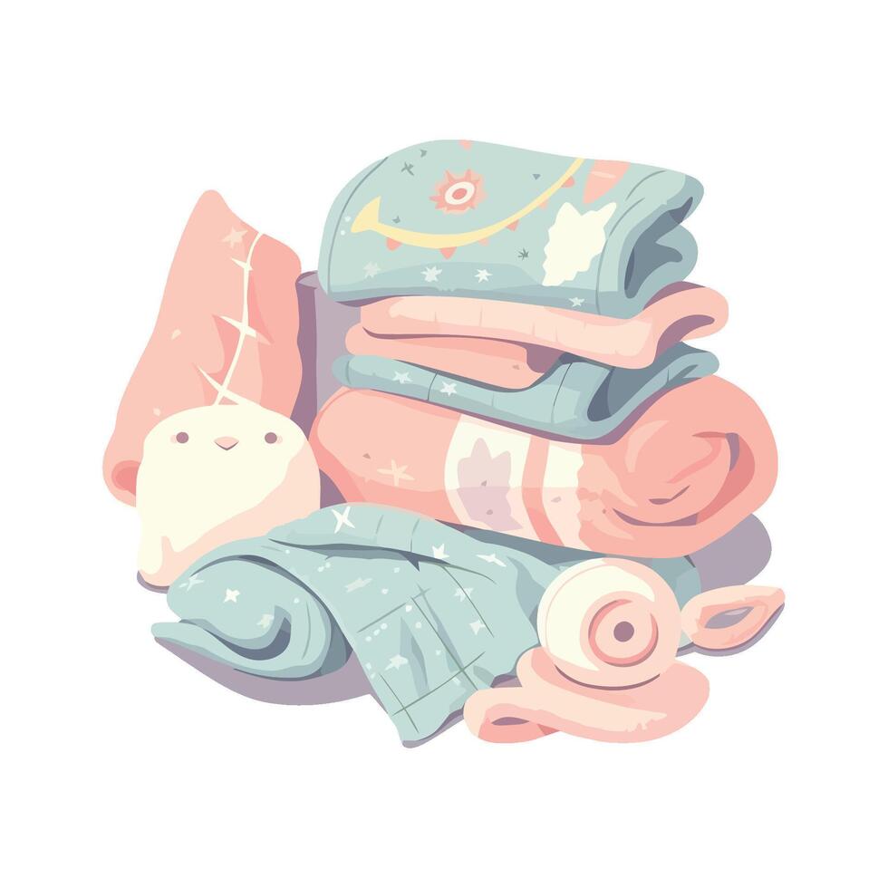 A pile of blankets and pillows with a cat vector