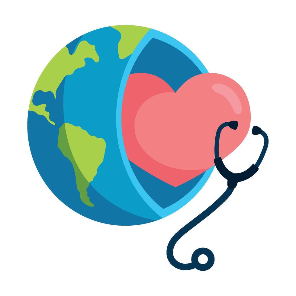 A stethoscope is holding a heart shaped globe vector