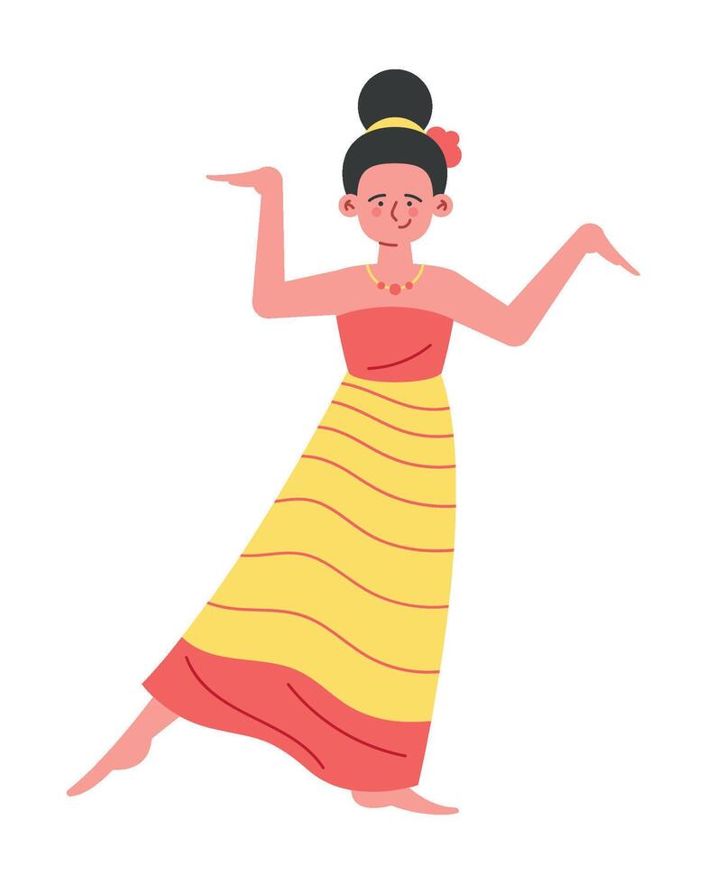 A woman in a traditional dress is dancing vector