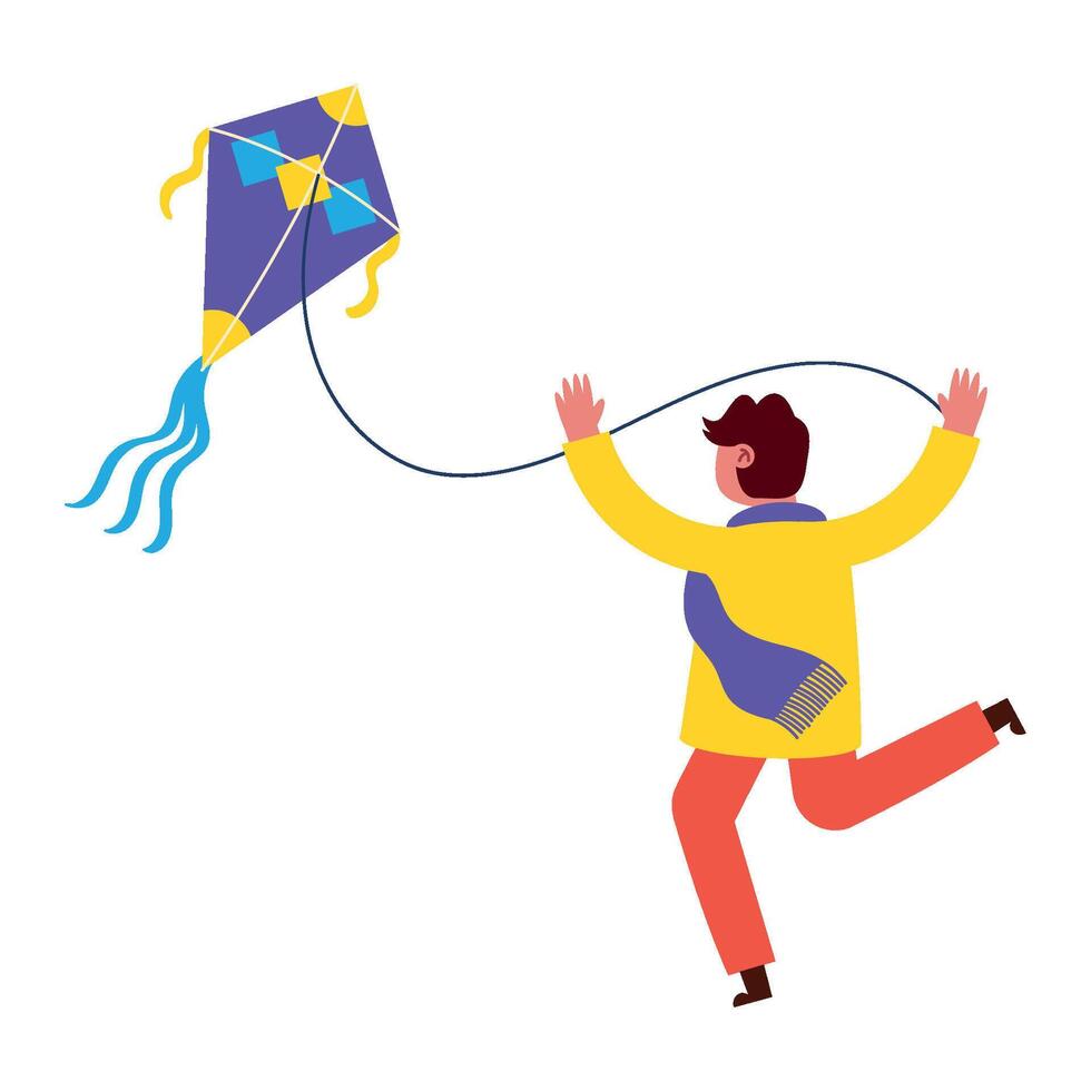 Man flying kite with string vector