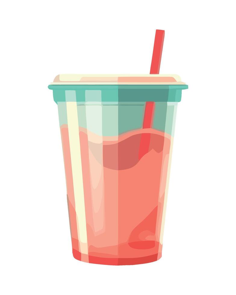 A plastic cup with a straw and a drink vector