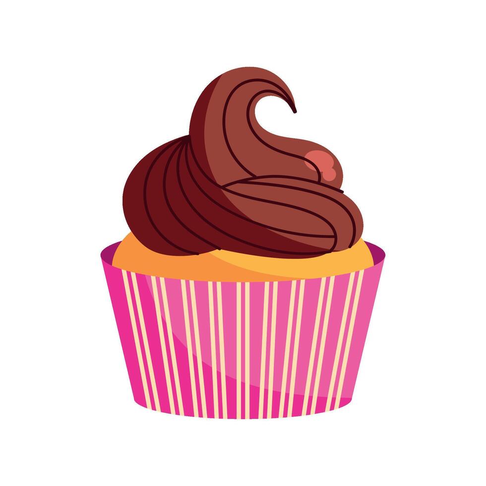 Cupcake with chocolate frosting illustration vector