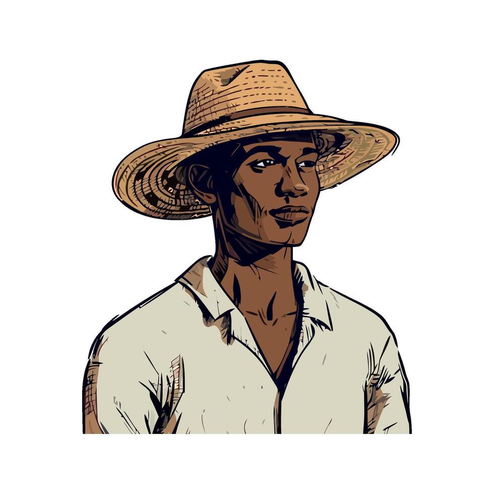 A black man wearing a straw hat vector