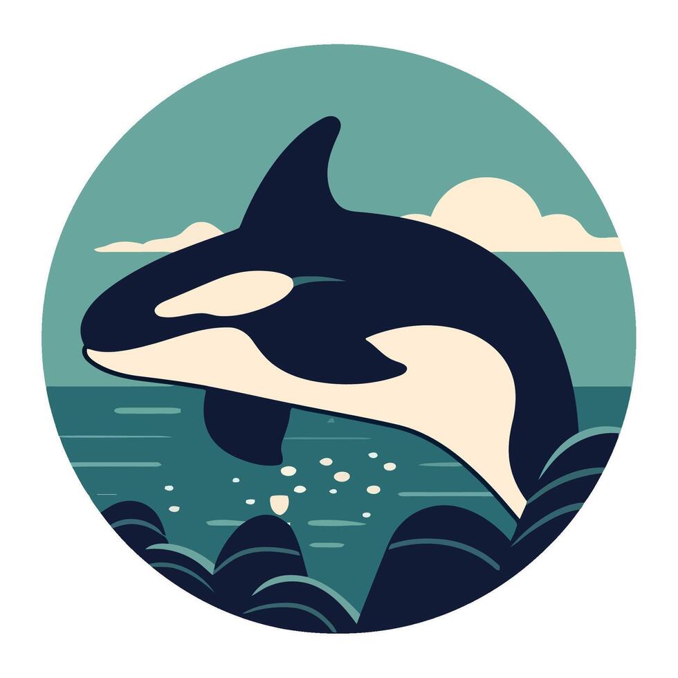 Killer whale jumping out of the water in a circle vector