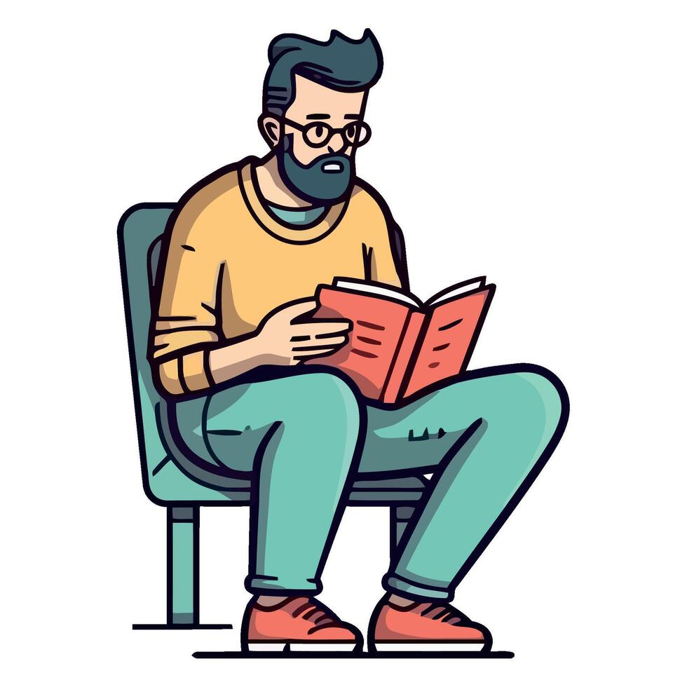 Man reading book on chair isolated illustration vector
