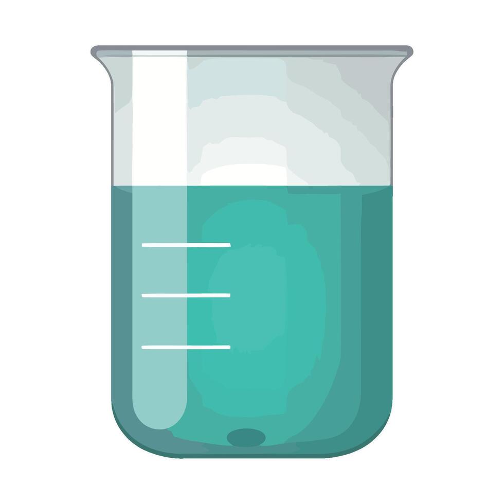 A glass beaker with blue liquid inside vector