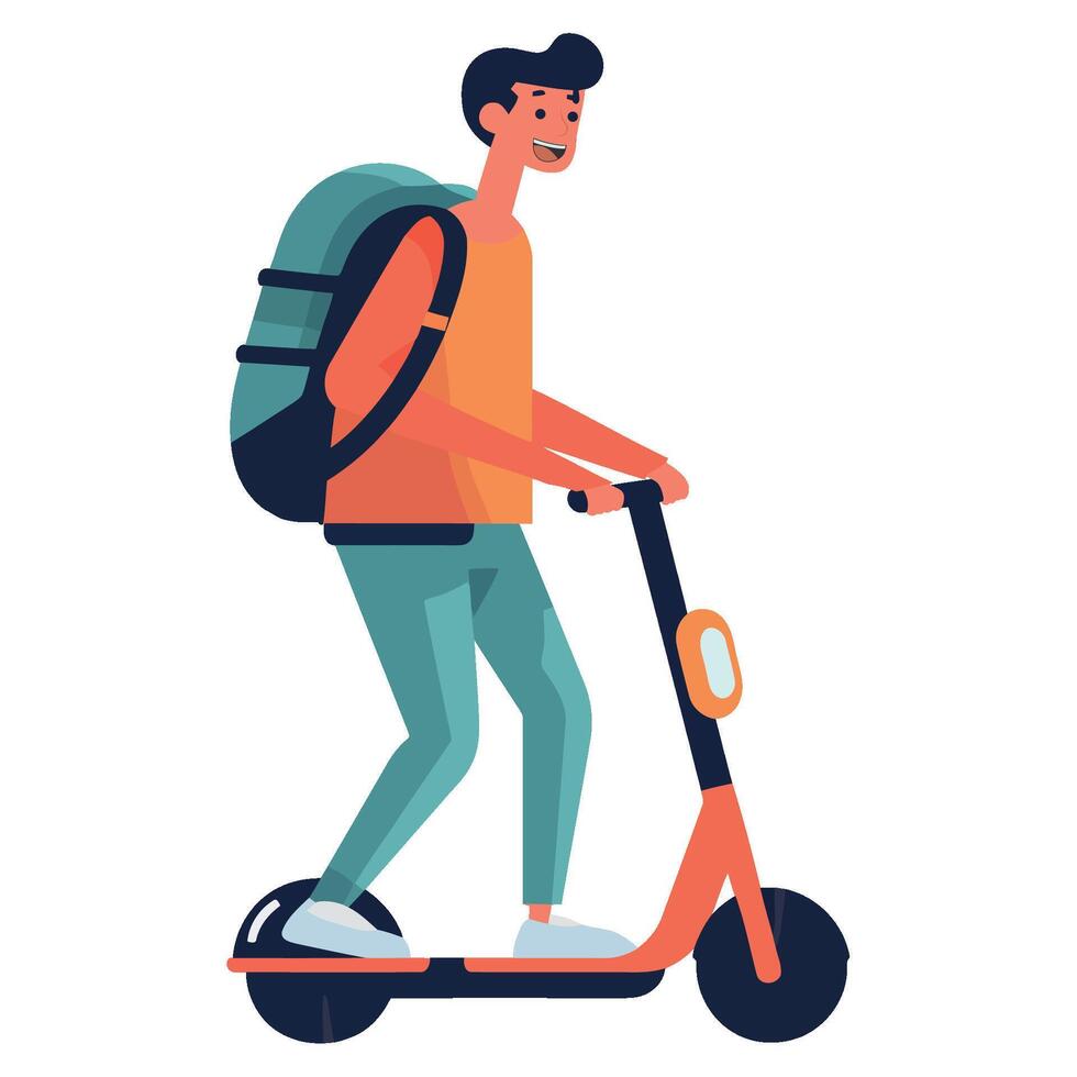 A man riding an electric scooter vector