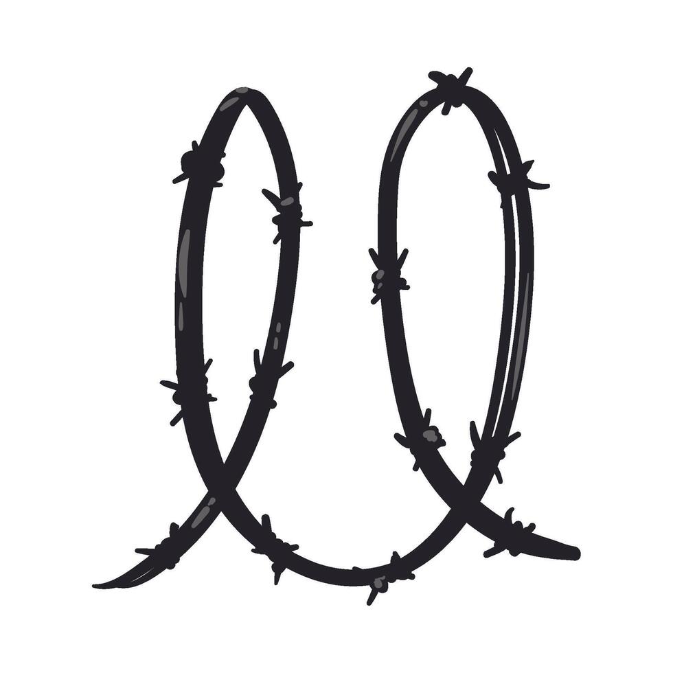 Barbed wire letter o isolated on white background illustration vector