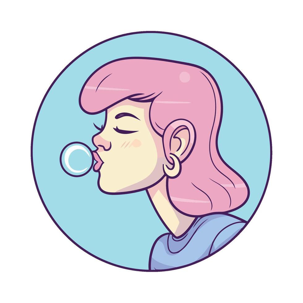 A girl blowing bubbles with pink hair vector