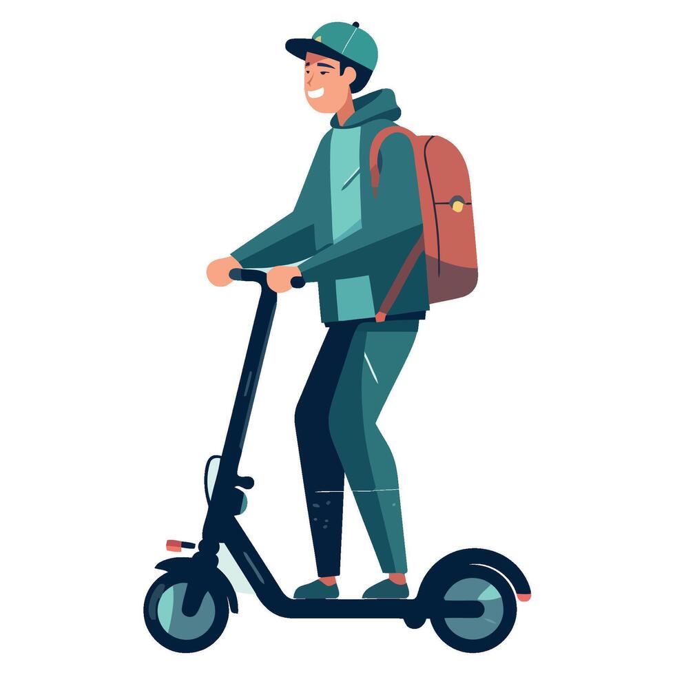 A man riding an electric scooter vector