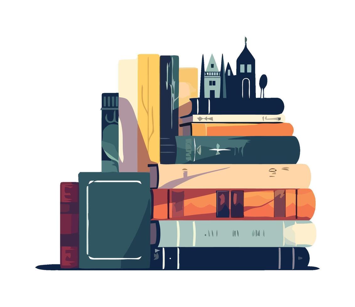 A stack of books with a castle in the background vector