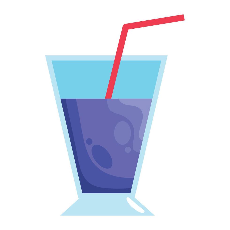 A glass of blue drink with a straw and a red straw vector