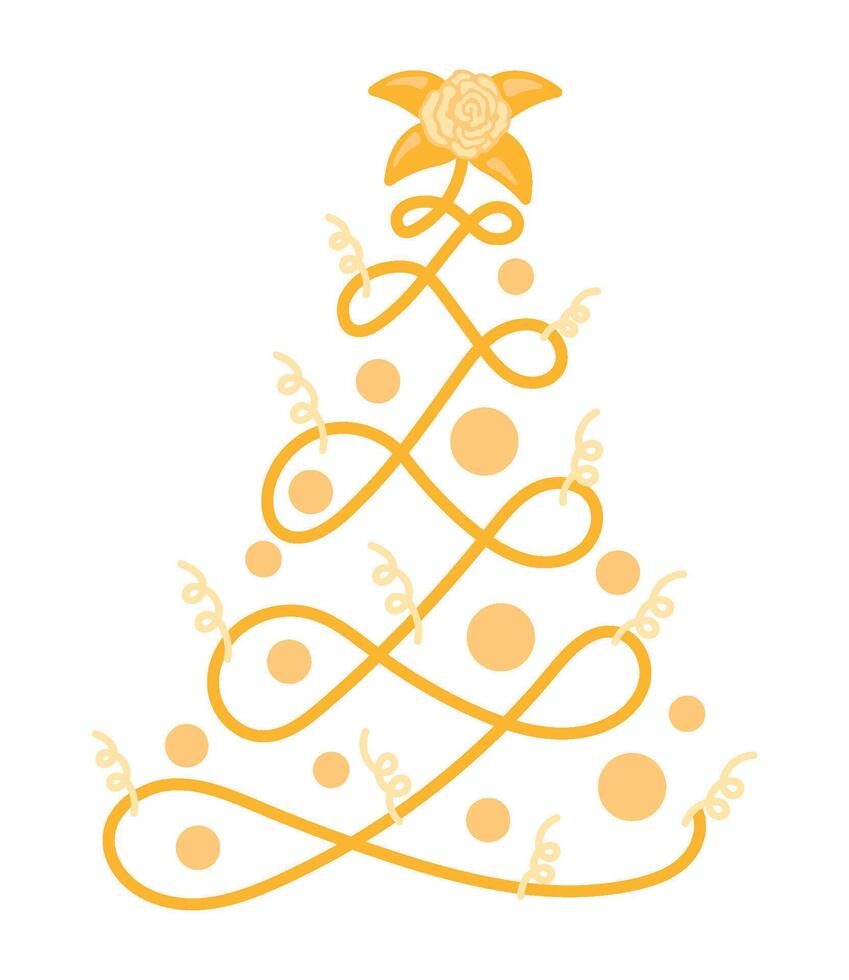 Christmas tree with ribbon and gold ornament vector