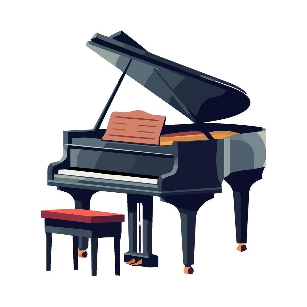 A black grand piano with a stool vector